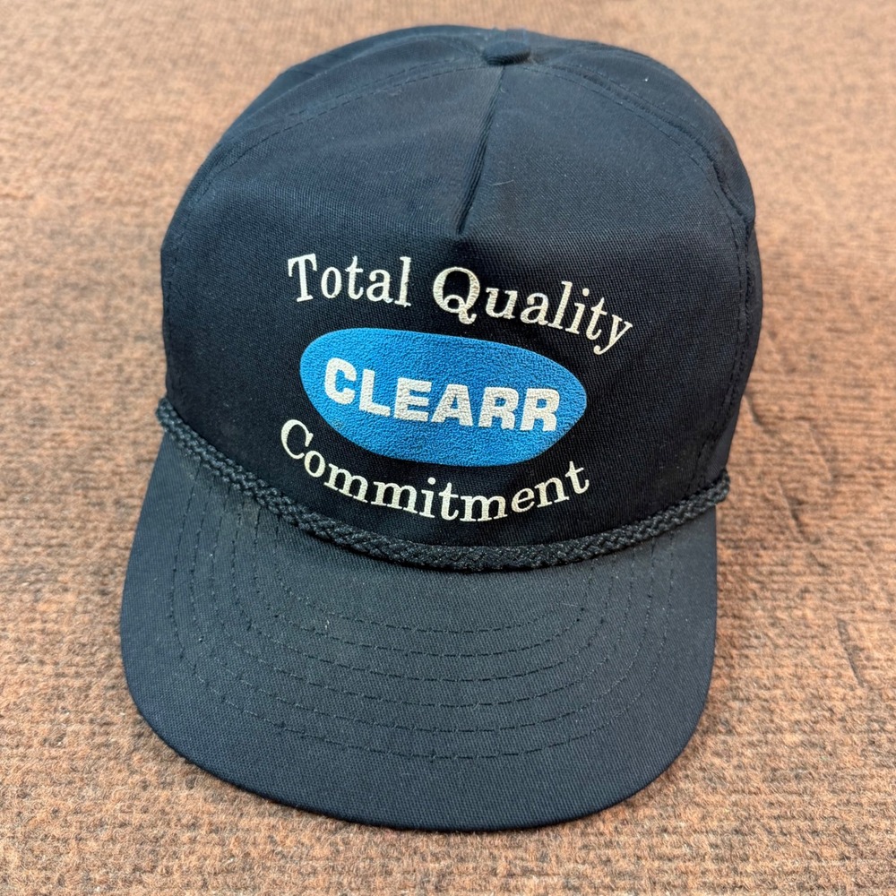 A- Vintage CLEARR Total Quality Commitment Rope Hat Black Strapback Made in USA